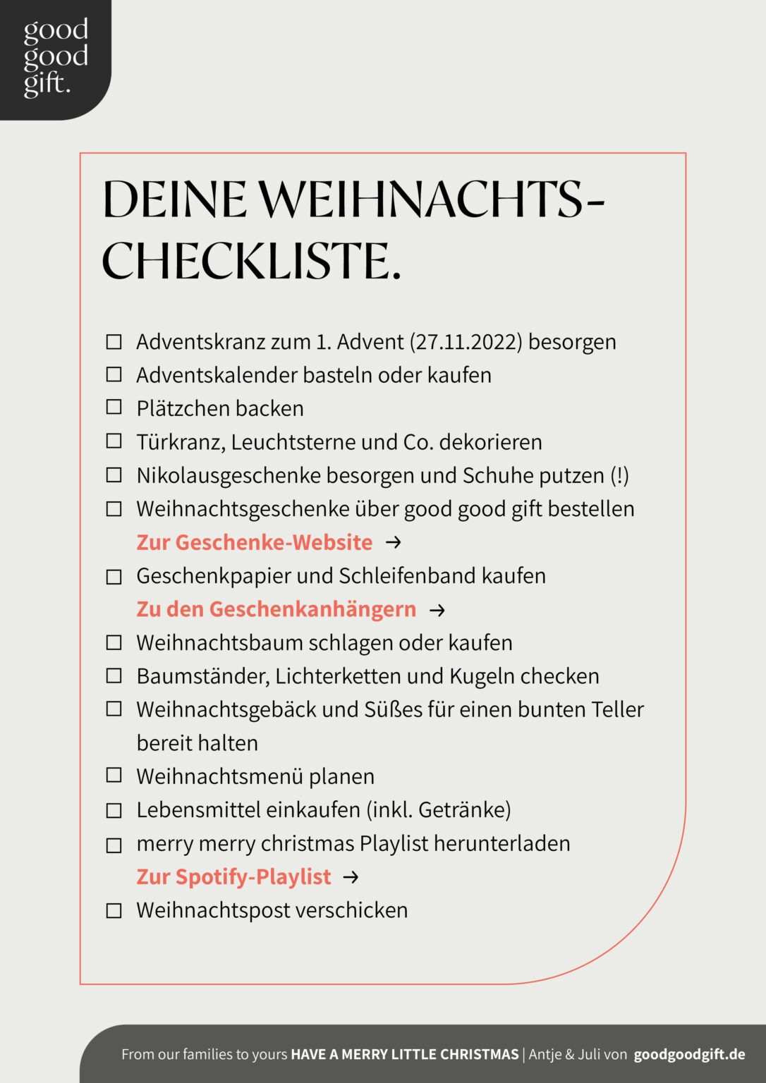 Checkliste Weihnachten für ein stressfreies Fest  good good gift